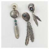 Group of 3 Sterling Silver and Base Metal Feather Dangle Earrings