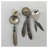 Group of 3 Sterling Silver and Base Metal Feather Dangle Earrings