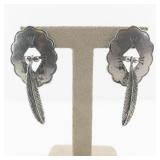 Base Metal Dangle Earrings with Feather Design
