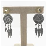 Buffalo Nickel Coin Dangle Earrings with Feather Charms