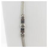 Vintage Multi-Strand Sterling Silver Beaded Necklace with Central Medallion