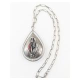 Sterling Silver Reversible Pendant Necklace with Turquoise and Coral Inlay.