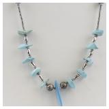 Base Metal Necklace with Blue Stone Accents