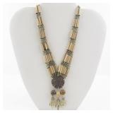 Wood Bead Necklace and Bracelet Set with Pendant Detail