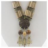 Wood Bead Necklace and Bracelet Set with Pendant Detail