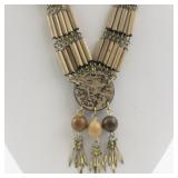 Wood Bead Necklace and Bracelet Set with Pendant Detail