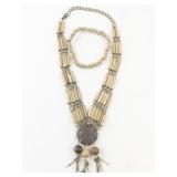 Wood Bead Necklace and Bracelet Set with Pendant Detail