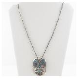 Silver & Base Metal Necklace with Turquoise Inlay Thunderbird Pendant