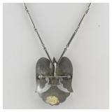 Silver & Base Metal Necklace with Turquoise Inlay Thunderbird Pendant
