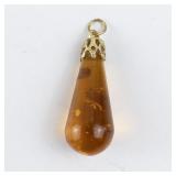 Vintage Amber Teardrop Pendant with Gold-Tone Cap