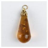 Vintage Amber Teardrop Pendant with Gold-Tone Cap