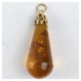 Vintage Amber Teardrop Pendant with Gold-Tone Cap