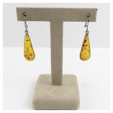 Pair of Amber Teardrop Dangle Earrings with Silver Hooks