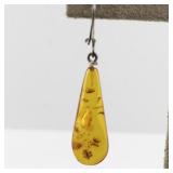 Pair of Amber Teardrop Dangle Earrings with Silver Hooks