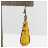 Pair of Amber Teardrop Dangle Earrings with Silver Hooks