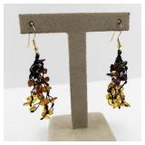 Dangle Earrings with Amber-Colored Stone Chips