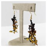 Dangle Earrings with Amber-Colored Stone Chips