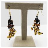 Dangle Earrings with Amber-Colored Stone Chips