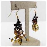 Dangle Earrings with Amber-Colored Stone Chips