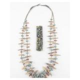 Southwestern Carved Shell Fetish Necklace and Multi-Color Beaded Bracelet Set