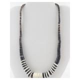Vintage Heishi Shell Bead Necklace with Brown and White Pattern