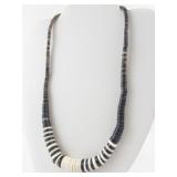 Vintage Heishi Shell Bead Necklace with Brown and White Pattern