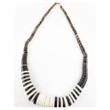Vintage Heishi Shell Bead Necklace with Brown and White Pattern
