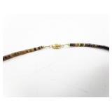 Vintage Heishi Shell Bead Necklace with Brown and White Pattern