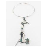 Sterling Silver Hummingbird Necklace with Turquoise and Coral Inlay