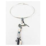 Sterling Silver Hummingbird Necklace with Turquoise and Coral Inlay