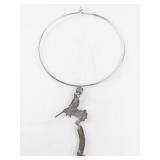 Sterling Silver Hummingbird Necklace with Turquoise and Coral Inlay