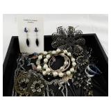 Costume Jewelry Collection Including Necklaces, Bracelets, Earrings, and Brooches