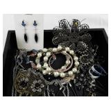 Costume Jewelry Collection Including Necklaces, Bracelets, Earrings, and Brooches