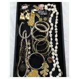 Assorted Costume Jewelry Collection with Necklaces, Bangles, and Brooches