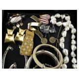 Assorted Costume Jewelry Collection with Necklaces, Bangles, and Brooches