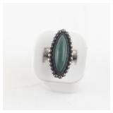 Sterling Silver Marquise Green Stone Ring Size 6 Mexico Marked