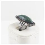 Sterling Silver Marquise Green Stone Ring Size 6 Mexico Marked