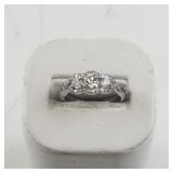 Sterling Silver Size 7 Ring with Cubic Zirconia Accents