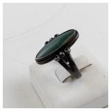 Sterling Silver Ring with Green Stone, Size 5.75