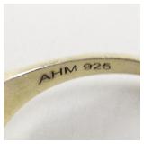 Sterling Silver Ring with Blue Stone Marked AHM 925