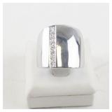 Base Metal Wide Band Ring with CZ Accents, Size 7.5