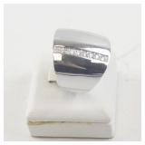 Base Metal Wide Band Ring with CZ Accents, Size 7.5