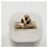 Size 6.75 Base Metal Ring with Purple Stones and Leaf Design