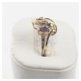 Size 6.75 Base Metal Ring with Purple Stones and Leaf Design