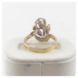 Size 6.75 Base Metal Ring with Purple Stones and Leaf Design