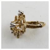 Gold Tone Cocktail Ring with Textured Design and Cubic Zirconia Accents, Size 4-4.25