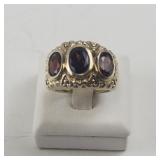 Size 7.25 Base Metal Ring with Lab Grown Ruby Stones