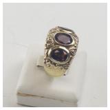 Size 7.25 Base Metal Ring with Lab Grown Ruby Stones