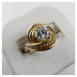 Size 6 Gold Tone Base Metal Ring with CZ Stone