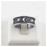 Base Metal Ring Size 6.5 with Sun, Moon, and Star Design